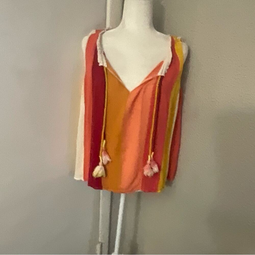Multi-Color Tassel Tank M Summer Beach Festival Casual Boho Colorful Vacation
